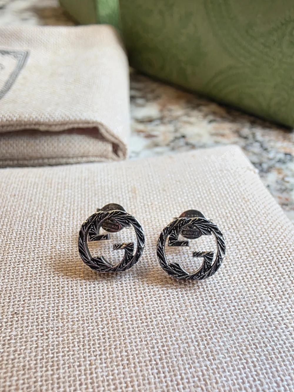Gucci Silver-Tone Interlocking G Stud Earrings